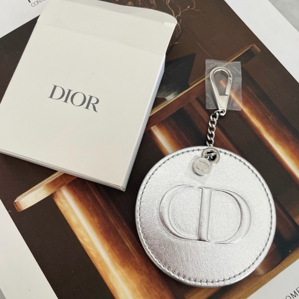 Dior‎ Silver Leather Travel Mirror Keychain